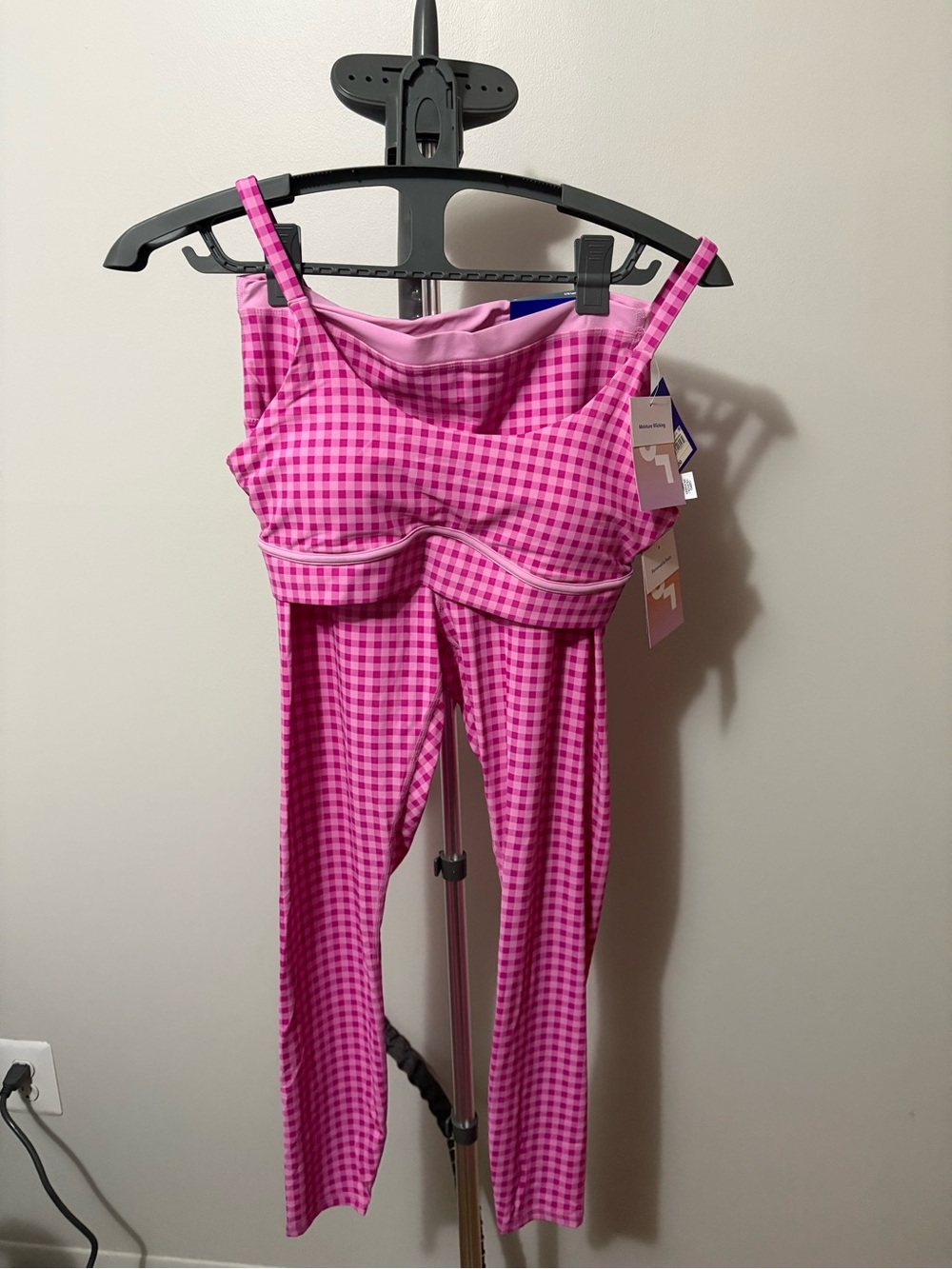 JoyLab Pink Gingham Leggings & Crop Top Set